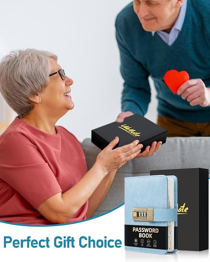 WEMATE Password Book with Lock, Password Book with Alphabetical Tabs 600+ Password Space, Password Organizer Logbook, Password Keeper for Computer & Website Logins,4.33X6.18in,Light Blue