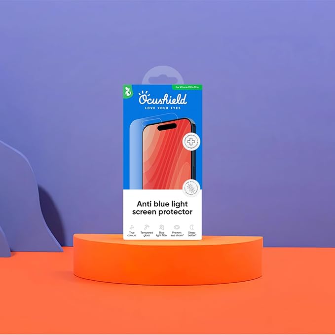 Ocushield Screen Protector for iPhone 17 Pro Max – Blue Light Tempered Glass, Blue Light Filter, 95% Transparency, Bubble-Free Install, Scratch-Resistant, Case Friendly