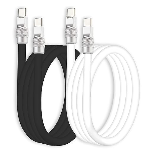 chubbycable Couple Chubby 2-Pack 240W USB C Cable Extra Thick Silicone Fast Charging Cable Compatible with iPhone 17-15 Series iPad Galaxy Series, Black+White, Type-C to Type-C, 9.8FT
