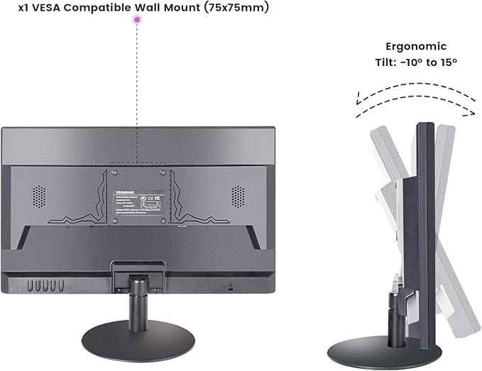 18.5 Inch Touchscreen Monitor HD 1366x768, VESA Wall Mountable, 10-Points Computer Touch Screen PC Display with Type-B HDMI VGA Port, 75Hz Desktop Touch Display, Black