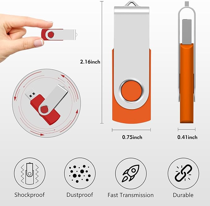 AreTop Bulk Flash Drive 32GB 20 Pack, USB 2.0 Swivel Thum Drive Pendrive Memory USB Stick Flash Drives Bulk Storage (20PCS 32GB, 20 Pack Lanyards)