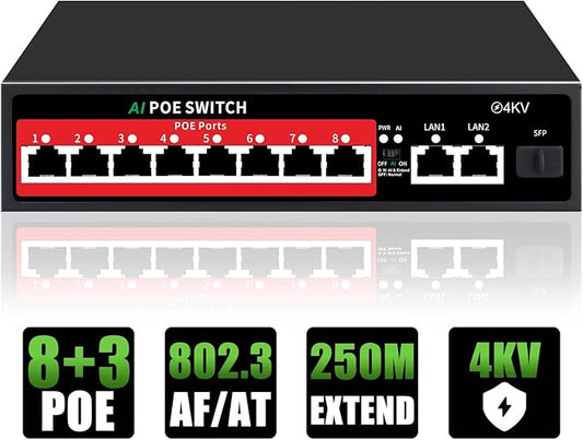 8 Port PoE+ Switch | Easy Smart Managed Ethernet Switch | Support VLAN, QoS | 120W Total PoE Budget | Fanless Metal | Plug & Play (Desktop/Wall Mount)
