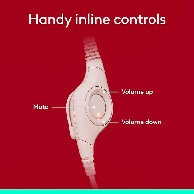 Logitech H390 Gaming Headphones, Wired Headphones with Mic, USB Headset with Microphone for PC, Noise Cancelling Microphone for Video Meetings, Music, Gaming - Rose