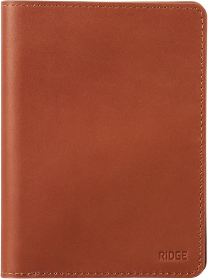 Ridge Passport Holder - Leather Travel Wallet, RFID Protection, Holds Passport, 6 Credit Cards, Folded Cash, And a Boarding Pass (Tobacco Brown)