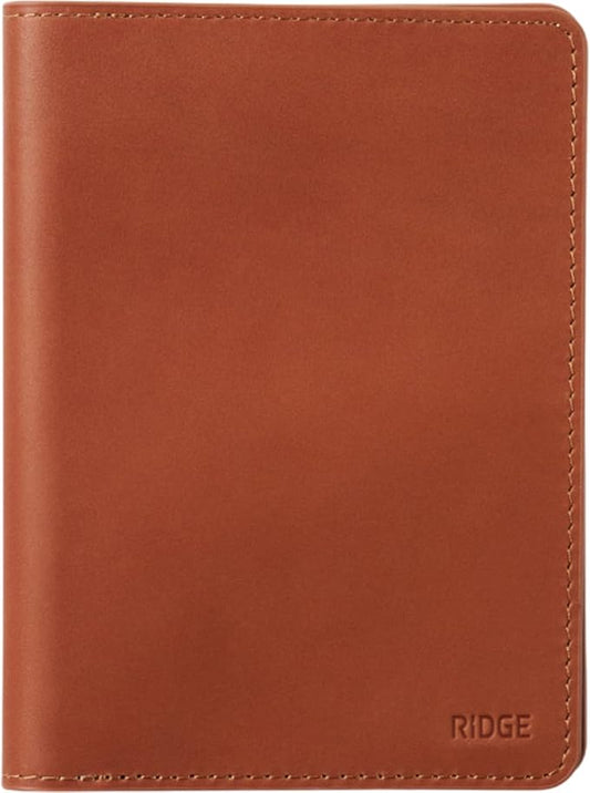 Ridge Passport Holder - Leather Travel Wallet, RFID Protection, Holds Passport, 6 Credit Cards, Folded Cash, And a Boarding Pass (Tobacco Brown)