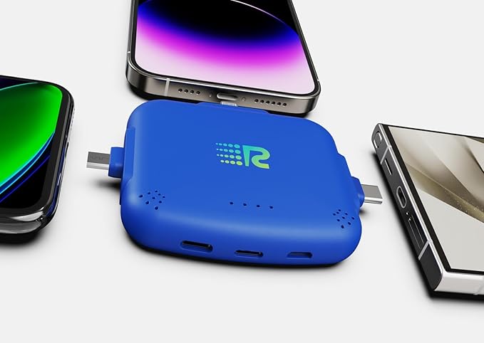 Rush Charge Universe 3 in 1 Portable Charger – 3300mah, 2.4A High-Speed Fast Charging Compatible with iPhone and Android Lightning, Type C, Micro-USB Charges 3 Devices at a Time Pre-Charged RC33 Blue