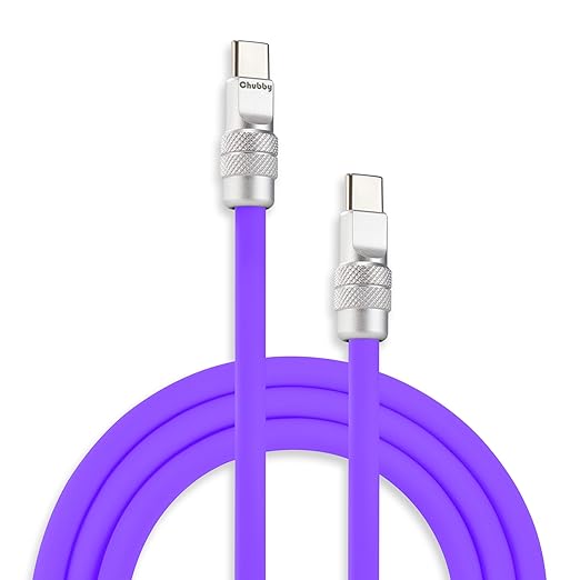 chubbycable Chubby 2.0 Fast Charging Cable Durable Soft Silicone USB C Cable 240W Extra Thick Charger Cord Compatible with iPhone 17-15 Series iPad, Violet, Type-C to Type-C, 16.4 FT