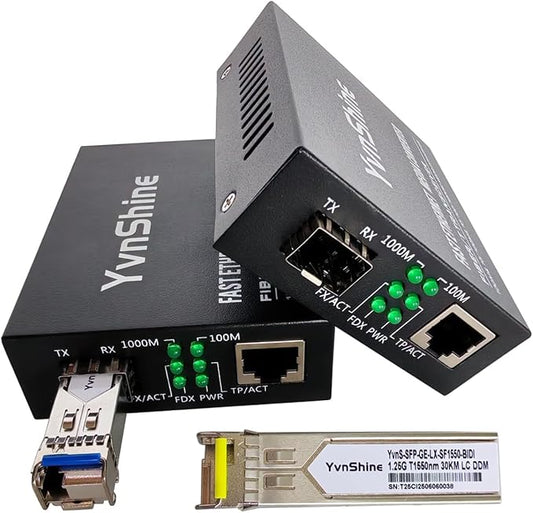 1 Pair Fiber Ethernet Media Converter, Includes 1 Pair 1.25G Single-Mode Single-Fiber SFP Transceiver, Gigabit SFP to RJ45 Converter with 1000BASE-SX SFP to LC Module (WDM 1310&1550nm, Up to 30KM)
