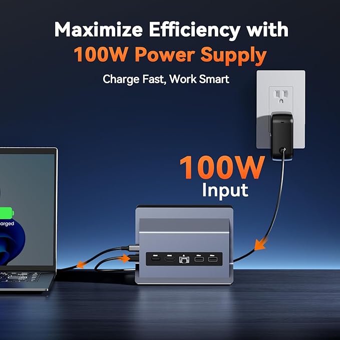 TobenONE Docking Station Dual Monitor Stand 4K@60Hz, 2 HDMI Ports, 100W Power Supply, PD 3.0, 6 USB, Ethernet, Laptop Stand Vertically, for Windows, ChromeOS, Desk Space Saving