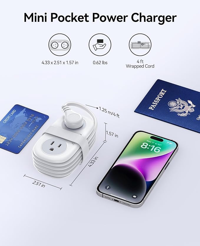 ORICO 20W USB-C PD Travel Power Strip, 4 AC Outlets 3 USB Ports (Fast Charging), 4FT Flat Plug Extension Cord, Cruise Approved, Compact for Business Travel/Dorm -AP3