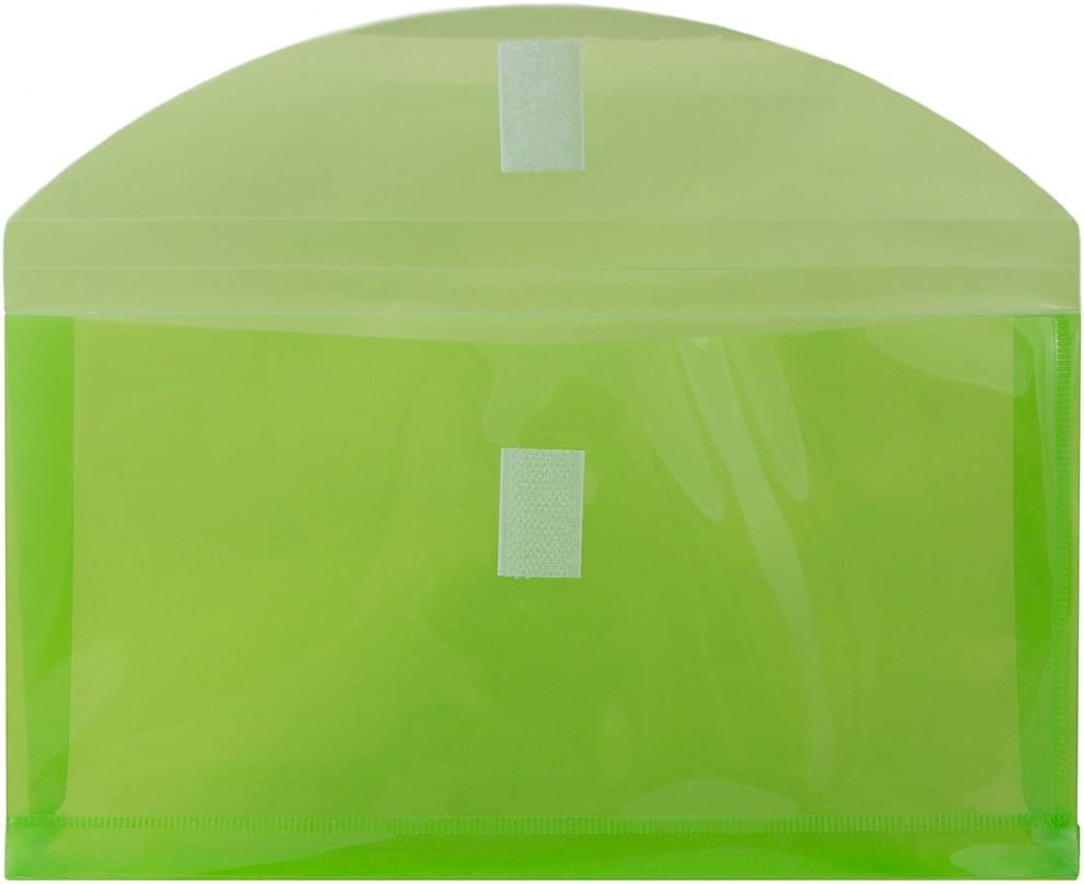 JAM PAPER Plastic Expansion Envelopes with Hook & Loop Closure - #10 Booklet Wallet - 5 1/4 x 10 with 1 Inch Expansion - Lime Green - 12/Pack