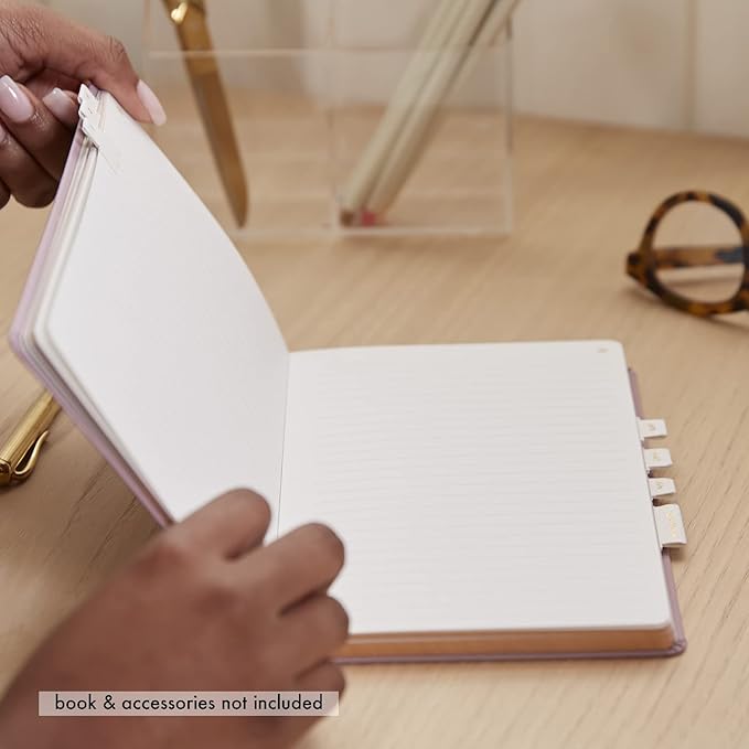 Erin Condren Vegan Leather Monthly Adhesive Tabs, Functional Planner Tabs for Organization, Sticky Index Page Markers, Journal and Notebook Accessories, Ivory + Gold