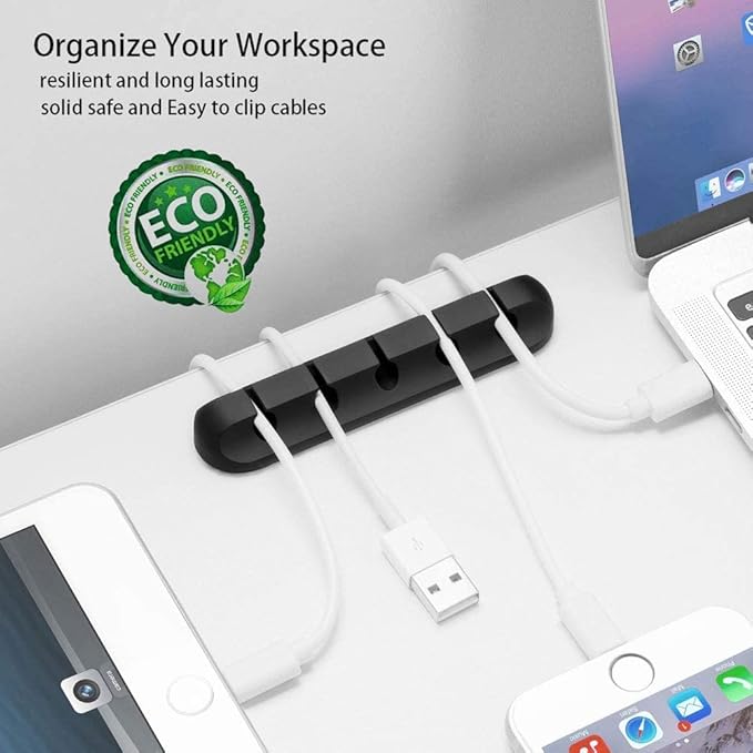 Cord Holder Cable Organizer Clips – Self Adhesive Cord Organizer for Desk, Car, Nightstands, Office, Black Silicone Cord Keeper Cable Clips Wire Holders for Charger Cords (7-5-3-1-1 Slots)