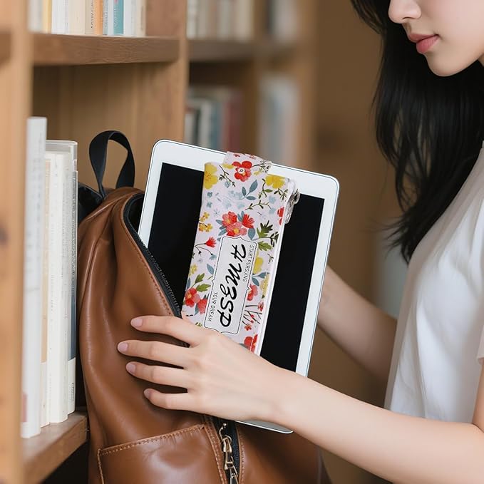 Adjustable Elastic PU Pen Holder for Notebook, Stationery School Supplies Zipper Bag for Journals, Book,Planners,Black Flower,3 PCS