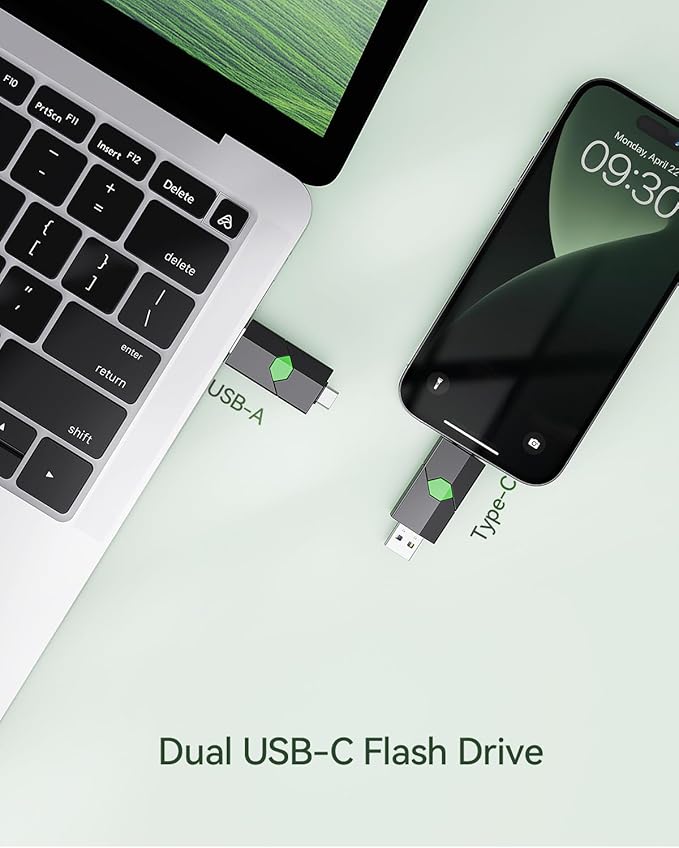 K&ZZ Type-C USB Flash Drive 64G, Thumb Dual Drive USB 3.0 + Type-C, USB C Memory Stick for iPhone Photos