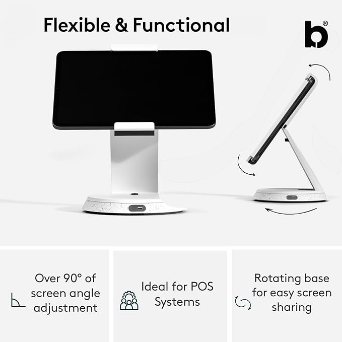 Eddy Tablet & iPad POS Stand | iPad Stand for Business | Compatible with Most 7-13" Tablets | Strong Aluminium iPad Kiosk Stand | iPad Table Mount Tablet Kiosk | iPad Register Stand | White
