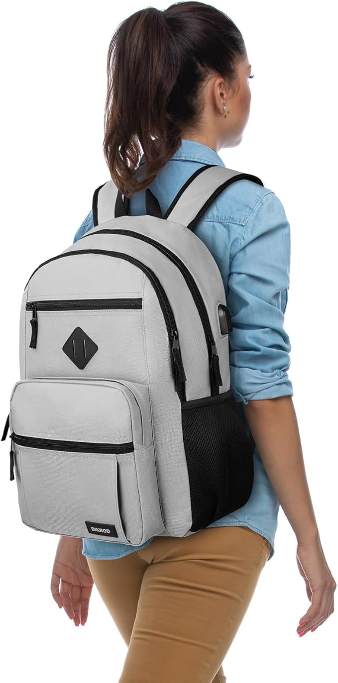BIKROD Backpack for Men and Women, Lightweight Casual School Backpack for Teens Boys and Girls, Daily-use Travel Laptop Backpack with USB Charging Port Fits 17.3 Inch Notebook, High School Bookbag