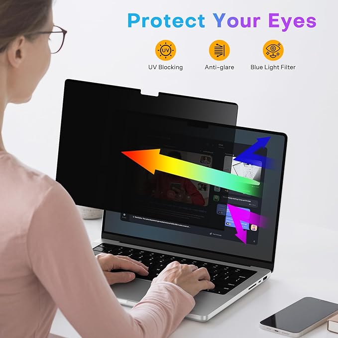 OMOTON Magnetic Privacy Screen for MacBook Pro 14 Inch (2021-2024, M1-M4, Pro, Max), Anti-Spy Filter, Matte Anti Glare Blue Light Protector, Easy Install & Remove