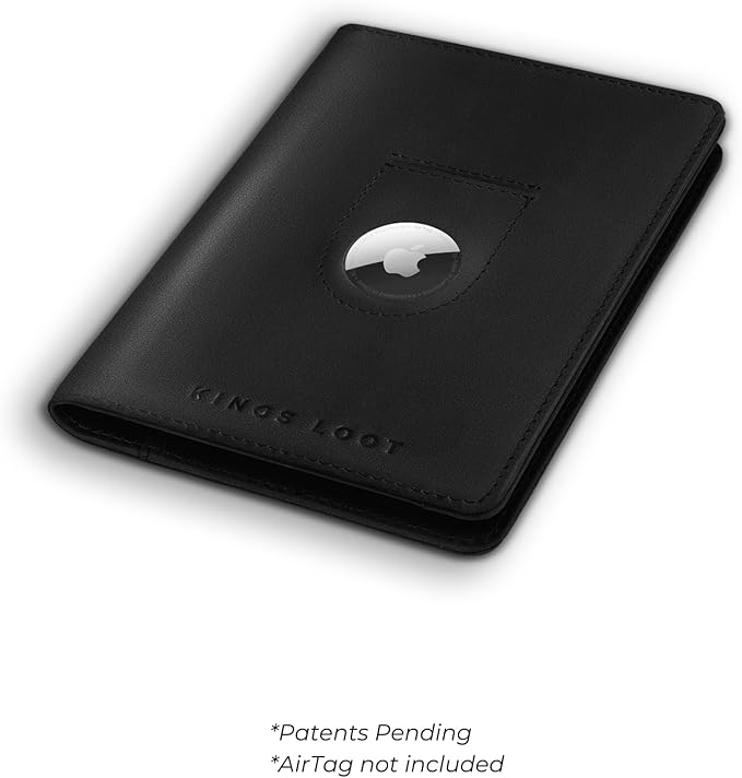 Kings Loot Passport Holder Wallet – RFID Blocking Leather Travel Wallet with Built-in Airtag Holder – Holds 1-6 Cards & Passport – Easy Pull Tab – Slim & Stylish Wallets (Onyx Black)