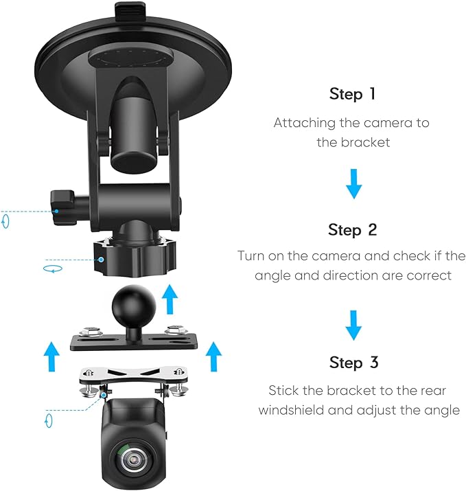 Pixelman Rear Camera Holder, Dash Cam Mount for Rear Windshield, Car Recorder Backup Bracket for Rearview Mirror, Reverse Camera Mount for SUV, Truck, RV, Auto