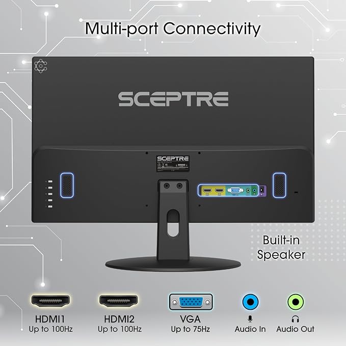 Sceptre New 24-inch Professional Monitor 100Hz 1ms HDMI x2 VGA 100% sRGB Build-in Speakers, Eye Care Machine Black (E248W-FW100TR)