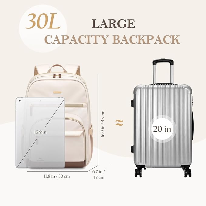 TENSTAR Laptop Backpack for Women, Computer Backpack Fit 16 Inch Notebook, Large Capacity College Backpack Bookbag Casual Daypack for Travel, Black with Beige