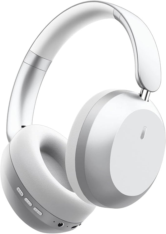 Y05 Bluetooth Headphones Wireless Over Ear with Microphone 48 Hours Playtime, High Sound Quality Foldable Soft Earpads Earphones for Travel - Silver
