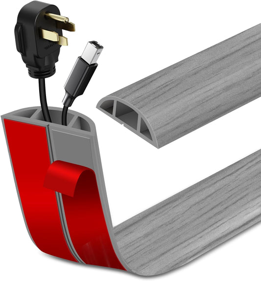 Floor Cord Cover Self Adhesive Cord Hider Floor Extension Cord Covers for Floor Power Cord Protector Cable Management Prevent Cable Trips Cable Cavity 0.59" W x 0.31" H (Light Grey Wood, 10Ft)