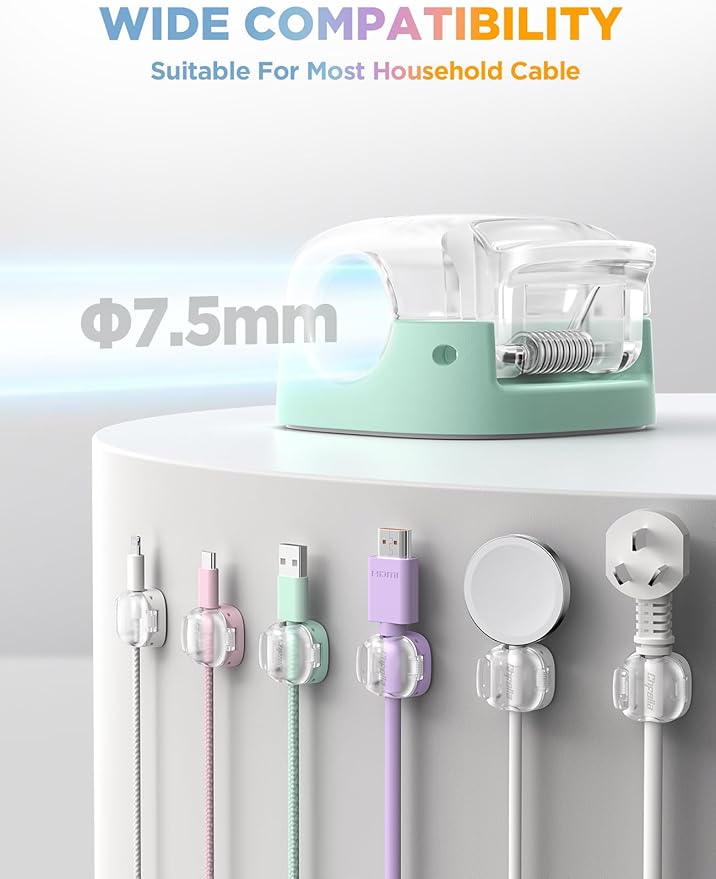 8 Pack Cord Holder Cable Clips,Cord Clips Multicolor [Dual Spring & Clasp Lock],Cute Phone Cord Holder for Nightstand, Chfeila Home Office Organizer Cable Clips for Car Desk Workspace Teen Room Decor