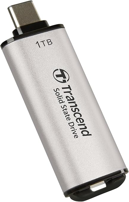 Transcend 1TB External SSD, USB 3.2 Gen2, Up to 1,050MB/s, Portable SSD with Type C, for Steam Deck, ROG Ally, MSI Claw, Windows & Mac, iPhone, iPad, Android, PS5, Xbox, Smart TV, Silver