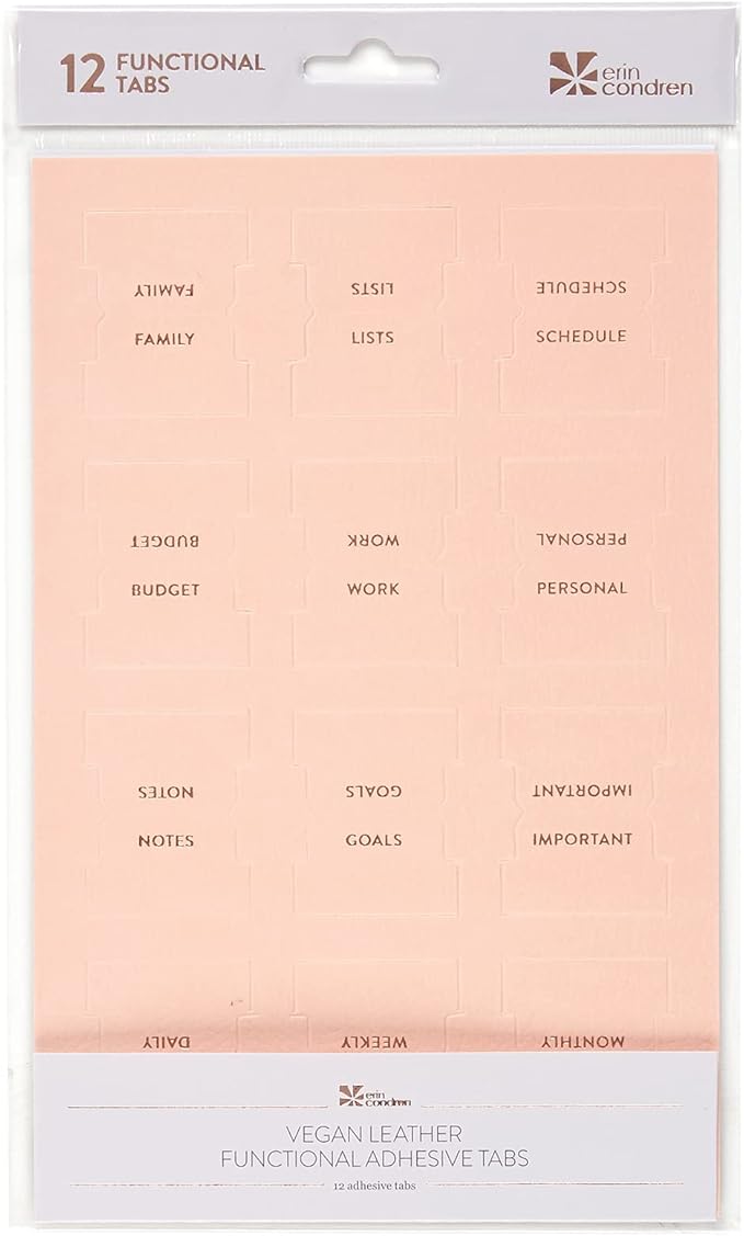 Vegan Leather Blush + Gold Foil Mini 12 Subject Label Adhesive Tabs for Folders, Pages. Organize Your Files, Books and Agenda's with These Sticky Folder Tabs - Erin Condren