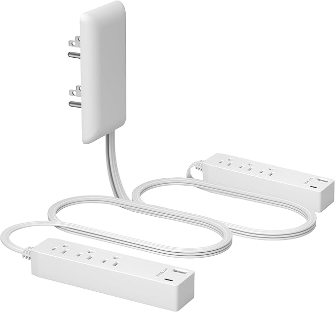 LIDER Outlet Extender with 3 Receptacles, 2 Power Strip with USB Type-A and Type-C Charger, USB Port, Ultra-Thin Wall Plate Plug with Cord Extender, 3-Outlet Power Strip, 3ft Cord, ETL-Listed, White