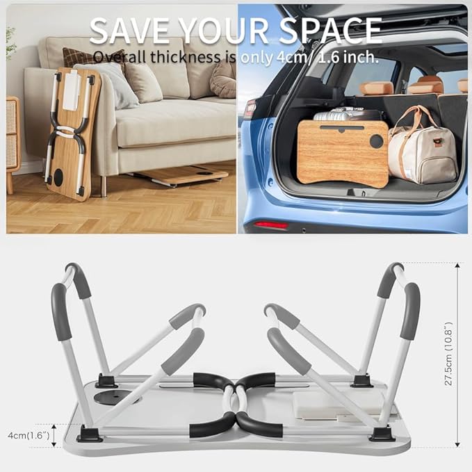 Lap Desk Bed Trays for Eating and Laptops Breakfast in Bed Tray for Sofa/Couch/Study/Reading/Writing with Cup Holder/Drawer On Low Sitting Floor Large Portable Foldable (Walnut Beige)