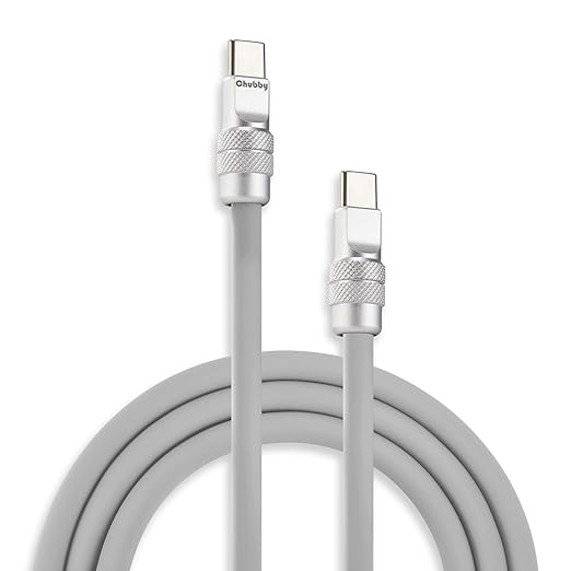 chubbycable Chubby 2.0 Fast Charging Cable Durable Soft Silicone USB C Cable 240W Extra Thick Charger Cord Compatible with iPhone 17-15 Series iPad, Gray, Type-C to Type-C, 16.4 FT