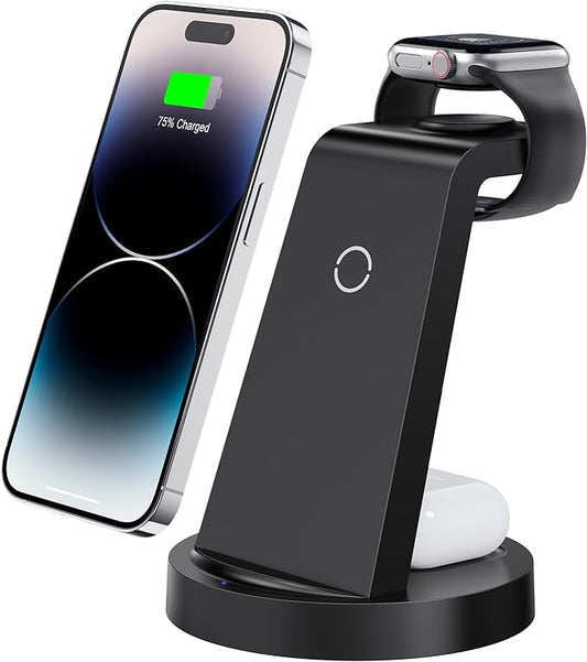 3 in 1 Charging Station for iPhone, Wireless Charger for iPhone 17 16e 16 15 14 13 12 11 X Pro Max & Apple Watch - Wireless Charging Station for AirPods 4 3 Pro