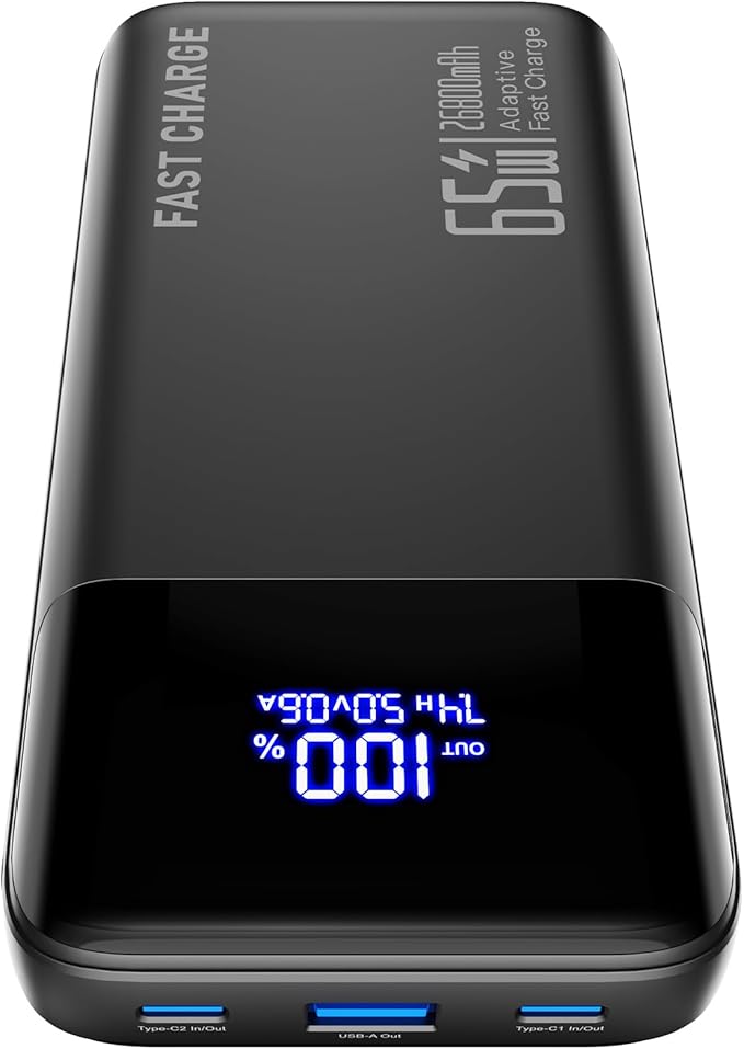 2025 Laptop Portable Charger Power Bank, 26800mAh 65W Compact USB C Laptop Power Bank, PD QC Fast Charging 3-Output Battery Pack for MacBook iPad Tablet Steam Deck iPhone 17 16 15 14 Samsung S24
