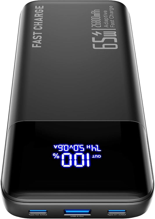 2025 Laptop Portable Charger Power Bank, 26800mAh 65W Compact USB C Laptop Power Bank, PD QC Fast Charging 3-Output Battery Pack for MacBook iPad Tablet Steam Deck iPhone 17 16 15 14 Samsung S24