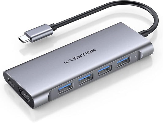 LENTION USB-C Multi-Port Hub with 4K HDMI Output, 100W PD, 4 USB 3.0 5Gbps Compatible 2024-2016 MacBook Pro, New Mac Air & Surface, Chromebook, iPhone 15, More, Stable Driver Adapter (C35, Space Gray)