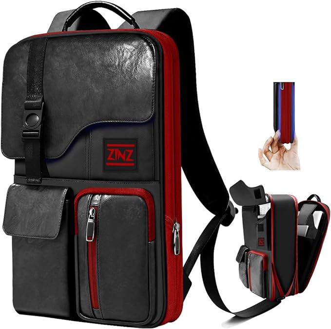 ZINZ Slim & Expandable Laptop Backpack 15.6 Inch, Computer Rucksack Water Resistant Bag, Anti-Theft Travel Daypack for Men and Women-Black&Red