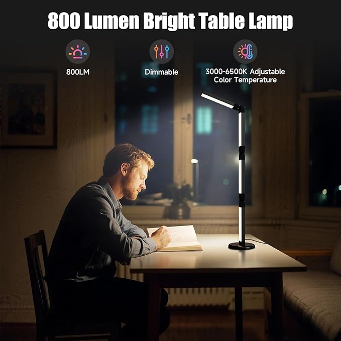 Led Desk Lamp with Atmosphere Lighting, Smart RGB LED Desk Lamp-Music Sync and 16 Million DIY Colors, Foldable Lamp with Dimmable and Timer, Modern LED Lights for Desk, and Gaming Rooms