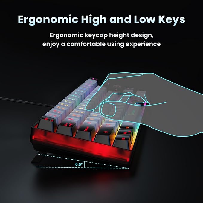 65% Gaming Keyboard, Wired Backlit Mini Keyboard, Ultra-Compact Anti-Ghosting No-Conflict 68 Keys Membrane Gaming Wired Keyboard for PC Laptop Windows Gamer