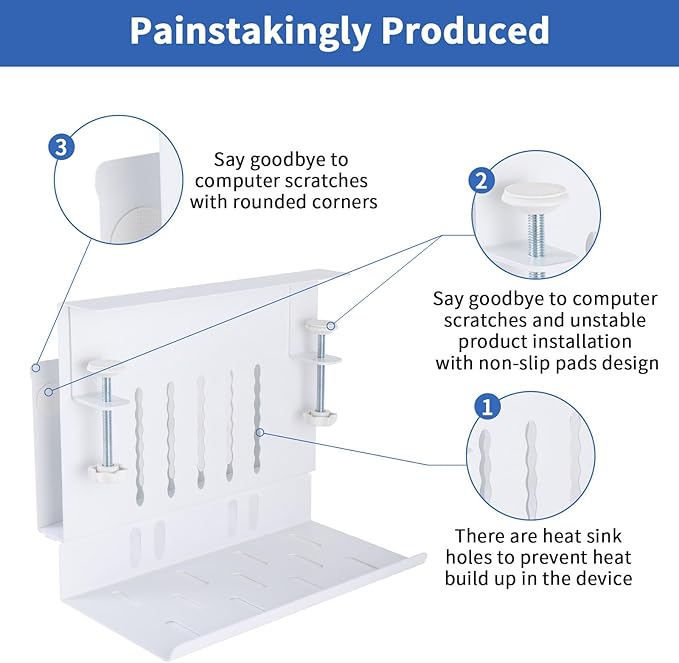 LUKETURE Desk Side Laptop Holder, Side Desk Laptop Holder with Cable Management Tray, 2 in 1 Steel Under Table Laptop Mount, Table Hanging Storage for Office and Home (White)