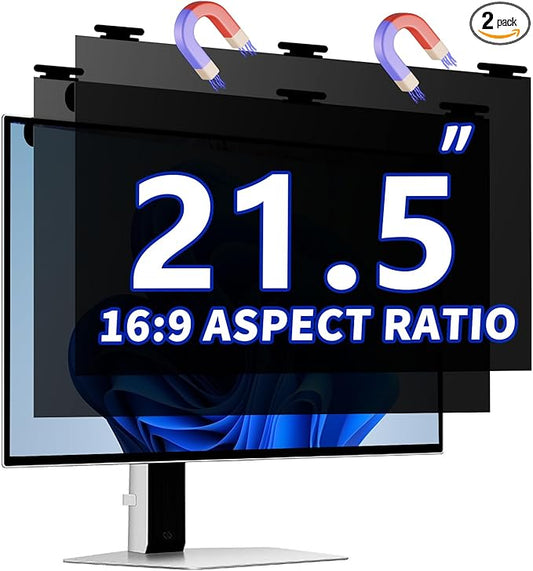 [2 Pack] Magnetic Computer Privacy Screen Filter 21.5 Inch for 16:9 Widescreen Monitor Desktop PC, 21.5in Hanging Removable Anti Glare Blue Light Protector, Double Sided Reversible Eye Care Film
