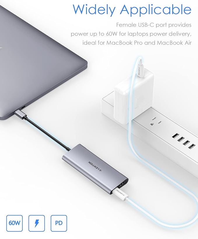 LENTION USB-C Multi-Port Hub with 4K HDMI Output, 100W PD, 4 USB 3.0 5Gbps Compatible 2024-2016 MacBook Pro, New Mac Air & Surface, Chromebook, iPhone 15, More, Stable Driver Adapter (C35, Space Gray)