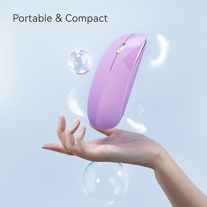 TENMOS M18 Bluetooth Mouse, USB C Rechargeable Wireless Mouse, Triple Mode (Dual Bluetooth+USB) Computer Silent Mice Portable with USB Receiver and Type C Adapter for Laptop/MacBook/iPad/PC - Purple