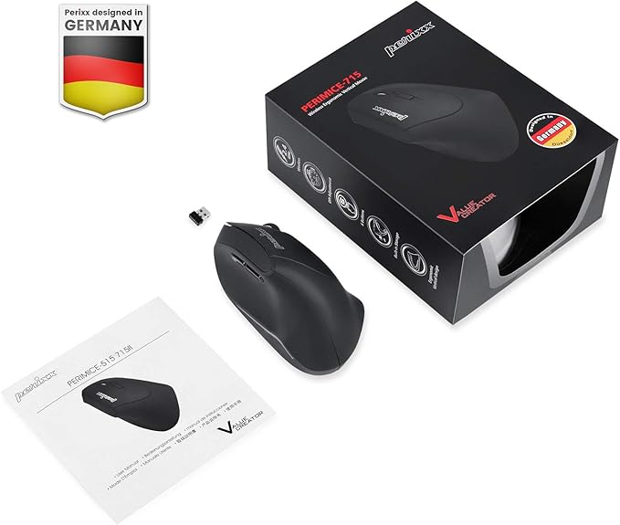Perixx PERIMICE-715II Wireless Ergonomic Vertical Mouse - 2.4 G - 800/1200/1600 DPI - Right Handed Natural Ergonomic Vertical Design