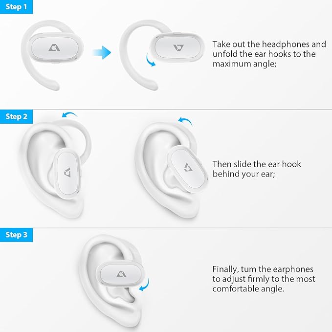 1Mii Open Ear Headphones, Wireless Sports Earbuds 60 Hours Long Playtime with Charging Case (White)