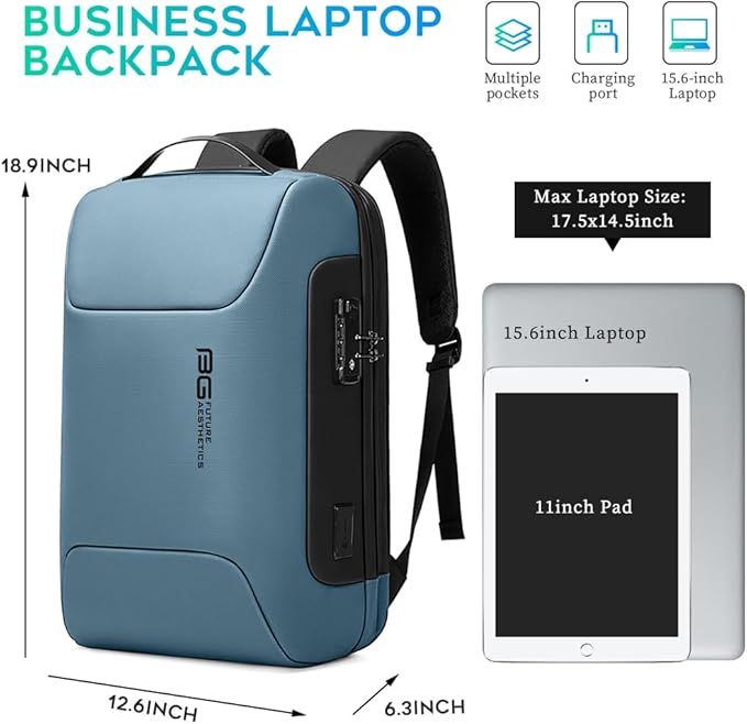 BANGE Anti Theft Business Backpack, Men Work Backpacks with USB C Charging Port, Slim Laptop Backpack for 15.6 Inch, Airplane Travel Backpack for Men and Women