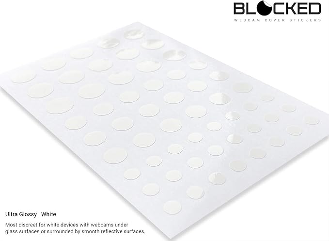 BLOCKED Stackable Webcam/Camera Vinyl Covers | 57 Low-Tack Restickable Webcam Sticker | Multiple Sizes | White 57-Pack (Ultra Glossy)