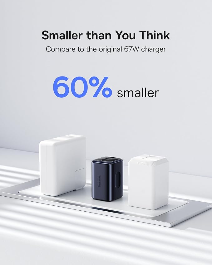 Baseus PICOGO 67W USB C Charger, Smallest 3 Port Fast Charging Block with Foldable Plug, PD/PPS for MacBook Air/Pro, iPhone 17/16/15 Series, Galaxy S25/24, Airpods 4 & More